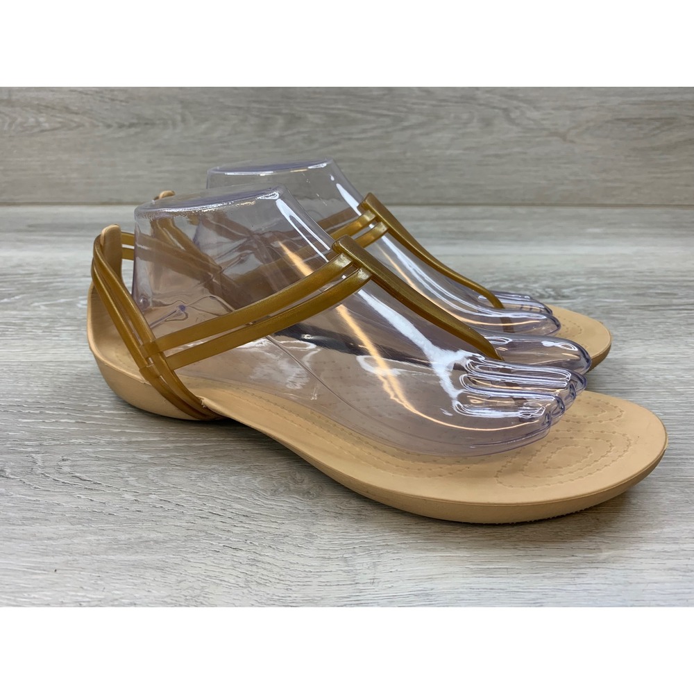 Crocs Serena Sandal Women's 10 Gold T-Strap Jelly Flat Comfort Casual Shoes